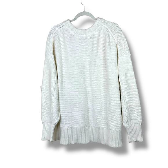 Free People NWOT Alli Optic White Heavy Chunky V-Neck Oversized Slouchy Sweater - Picture 7 of 9